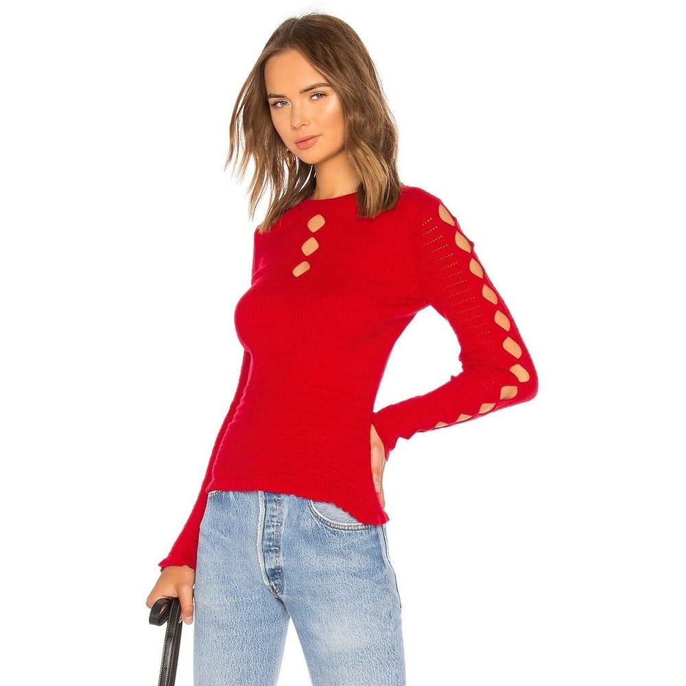 Kenzo size Small Fitted Lacehole Sweater Red Women’s Long Sleeve Top